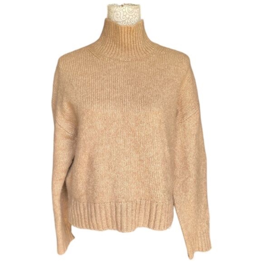 Everlane the cloud tan khaki mock neck pullover boxy sweater wool angora size M